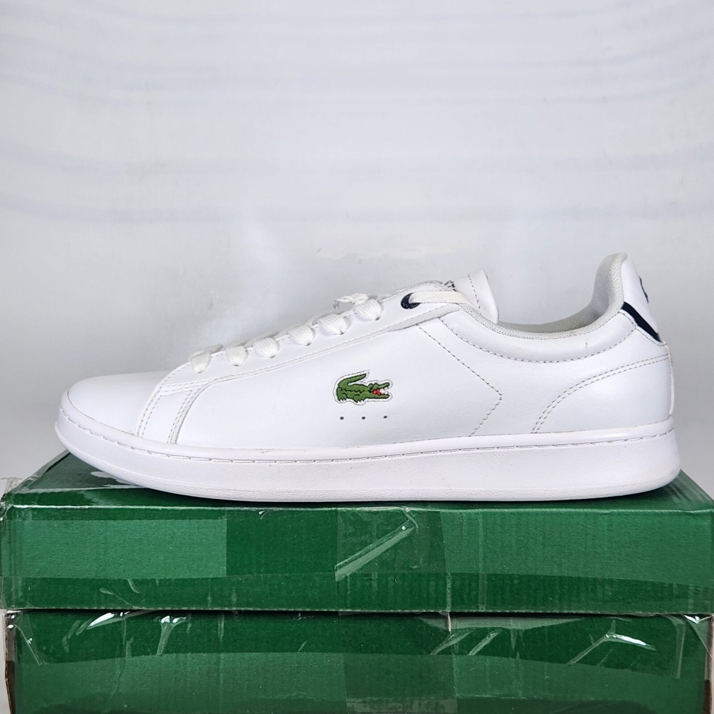 Lacoste Sneakers Mens Size 9 White Navy Leather Carnaby Pro Low Top Casual Shoes